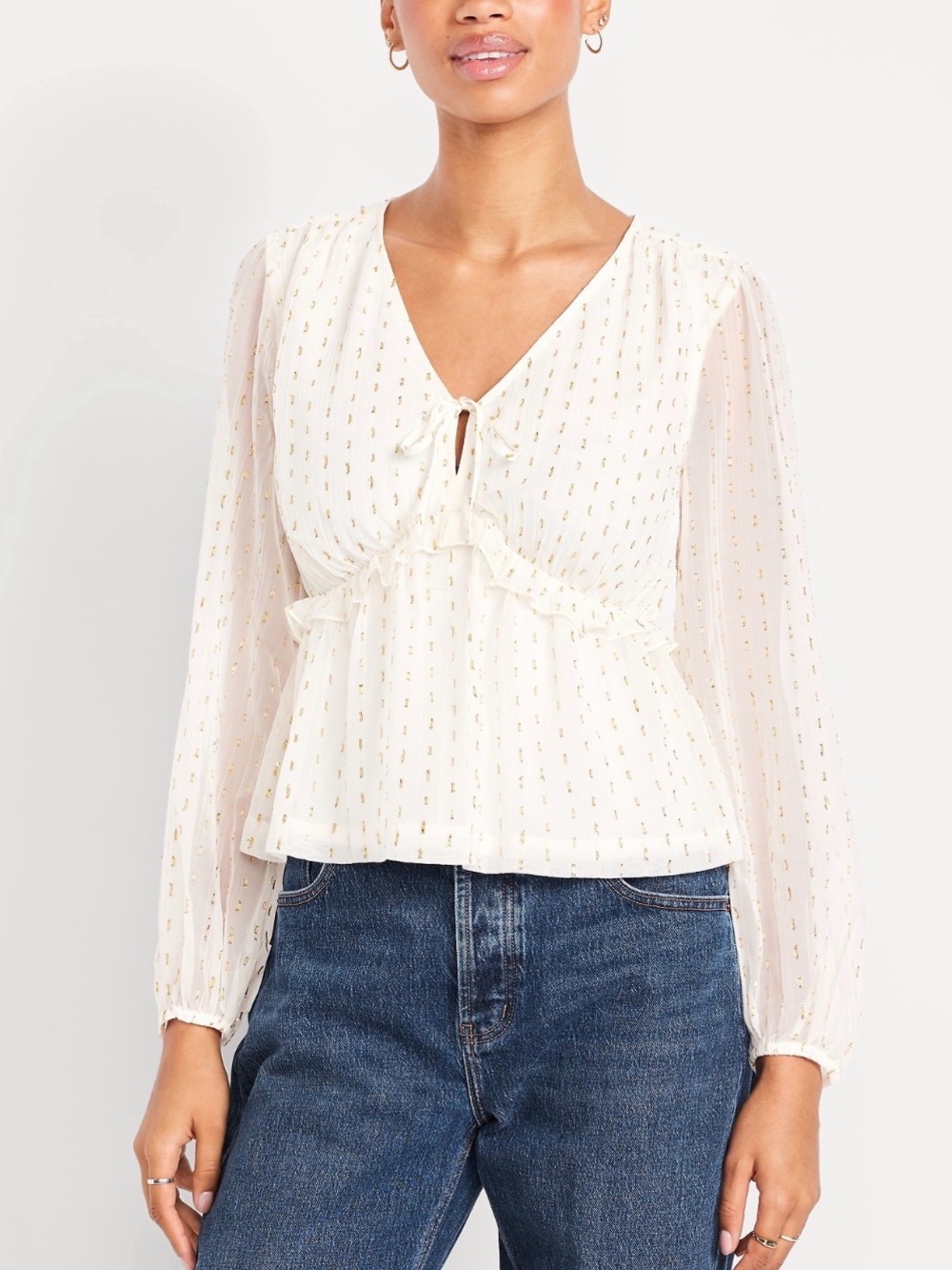 Old Navy Cream Blouse with Gold Dot Accents